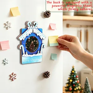 Christmas 3D wooden magnetic photo frame for refrigerator, festive holiday decor memo board.