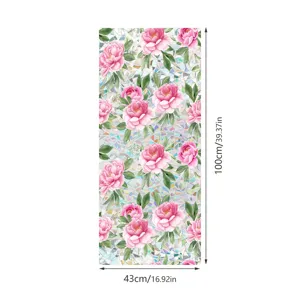 Static window glass sticker with pink peony flower pattern, 43x100cm decorative film.