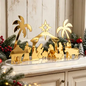 Decoration de table de scene de nativite de Noel en acrylique doree fete ornament detail