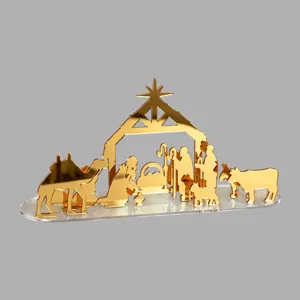 Ornement de scène de nativité de Noël en acrylique doré pour bureau et décoration