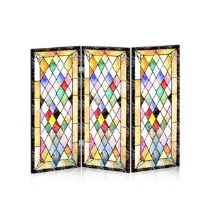 Mini paravent pliant à 3 panneaux en acrylique de table motif losanges colorés déco