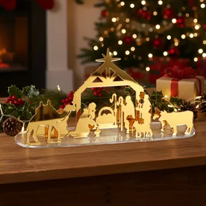 Décoration de table de Noël en acrylique doré scène de nativité ornement maison.
