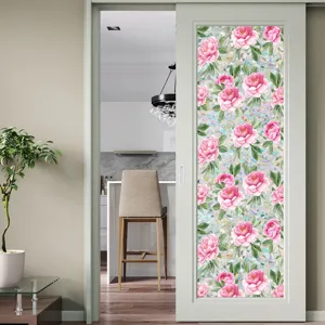Static window glass sticker with pink peony flower design, perfect for home decor and privacy.