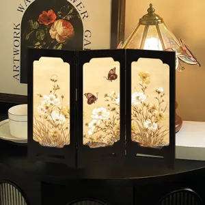Miniature Chinese wooden screen tabletop decoration vintage floral butterfly ornament gift
