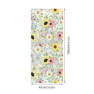 Sunflower floral window glass static cling sticker film detail view, decorative privacy decal.