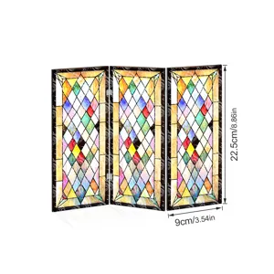 Mini paravent pliant en acrylique ornament de bureau motif verre colore geometrique.