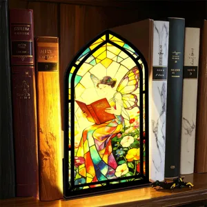 Inserto angolo libri in vetrata, fermalibri decorativo con fata luminosa per scaffale.