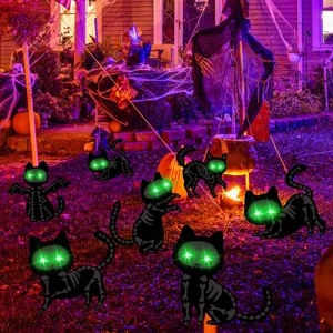 Halloween garden stake glowing black cat outdoor yard decor scary party lawn decoration