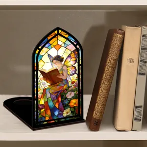Inserto per libreria con fata in vetro colorato decorativo e luce LED per scaffali.