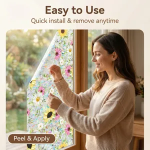 Decorative window film static cling floral privacy glass sticker for home office decor style