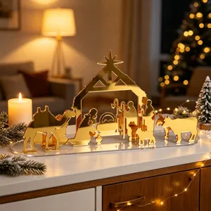 Noël acrylique crèche décoration de table miroir or ornement festif maison deco
