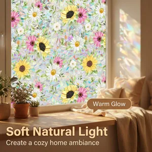 Decorative floral window film for home glass, static cling glass sticker with sunflower design.