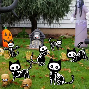 Halloween black cat skeleton yard signs spooky lawn decorations outdoor holiday party props