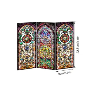 Mini paravent pliant en vitrail acrylique décoration de table miniature 9x22,5cm