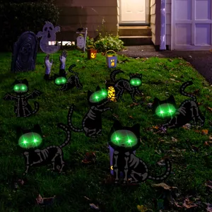 Halloween glowing black cat yard stakes outdoor garden lawn decoration props spooky decor