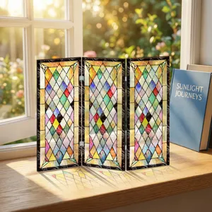 Mini paravent pliant en acrylique translucide decoration de table style vitrail