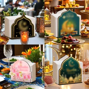 Midden-Oosters Stijl Houten Servettenhouder Islamitisch Ramadan Festival Tafel Decoratieve Desktop Weefsel Opslagdoos