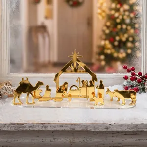 Ensemble de decoration Noel crèche acrylique or figurine table fete ornement maison