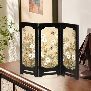 Mini Chinese style folding screen desktop ornament vintage floral home decor gift