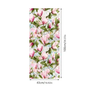 Static window glass sticker with pink magnolia floral design, 43x100cm decorative window film.
