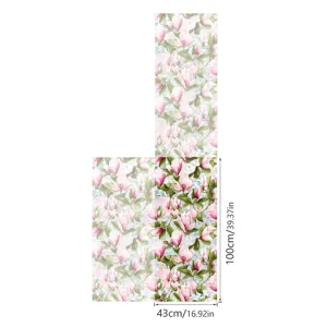 Static cling window film with beautiful magnolia floral pattern, privacy glass sticker 43x100cm.