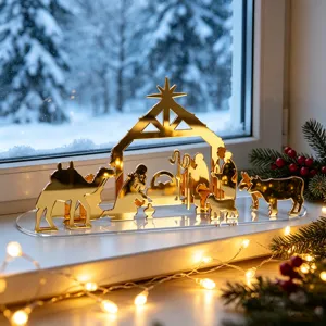 Decoration de Table Noel Nativite Acrylique Or Fete Decoration Maison Figurine