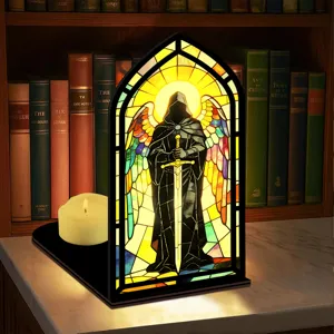 Fermalibri decorativo Buchnook con design in vetro colorato angelo e luce LED calda