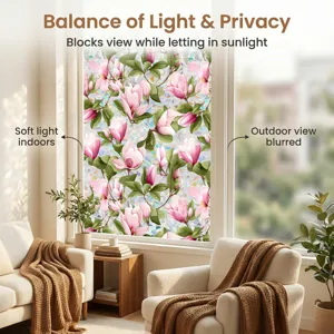 Floral Static Window Privacy Film Magnolia Pattern Glass Sticker for Home Decor 3D