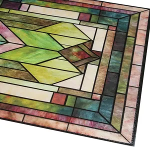 Detailed view of 3D stained glass window sticker, colorful geometric art film for home decor.