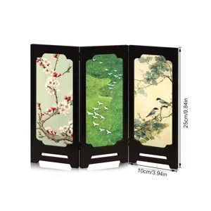 Traditional Chinese style mini folding screen desktop decoration with artistic floral paintings.