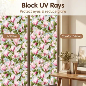 Static cling window film floral pink magnolia glass sticker privacy protective decorative sticker