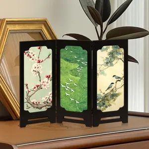 Vintage Chinese style mini folding screen desktop ornament with traditional art decor.