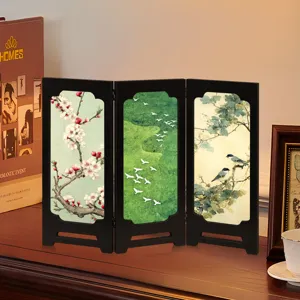 Vintage Chinese style 3-panel folding screen desktop ornament creative home decor gift