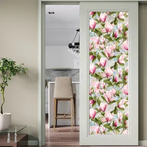 Floral static window film for glass door, privacy decorative sticker, peel and stick.