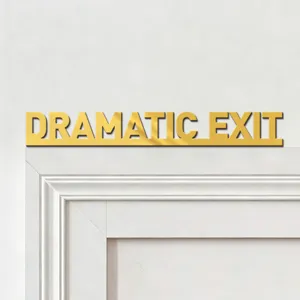 Gold acrylic mirror wall sticker featuring dramatic exit text for home decor style.