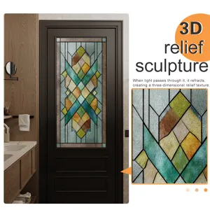 Detailed view of the 3D relief stained glass window film showing geometric pattern texture.