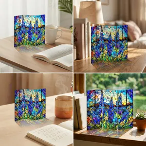 Mini paravent pliant en acrylique deco de table design art floral bleu en verre vitre deco