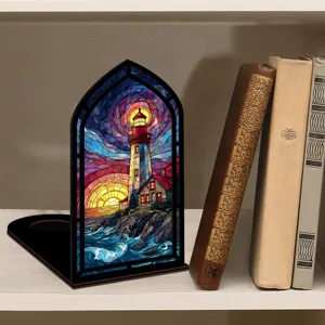 Inserto per angolo libro faro in vetrata, fermalibri decorativo per scaffale della libreria