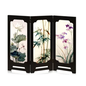 Chinese style mini folding screen desktop ornament, traditional ink painting home decor gift.