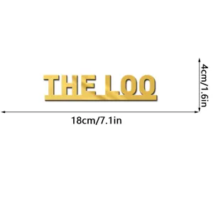 Golden acrylic mirror letter detail and dimension spec for THE LOO decal size view.
