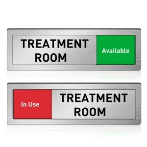 Sliding door status sign treatment room available in use metal office indicator.