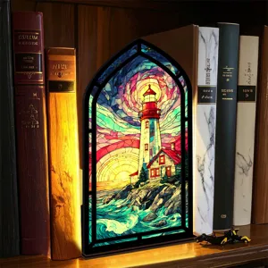 Inserto angolo libro vetrate faro libreria decorativo fermalibri display luce calda