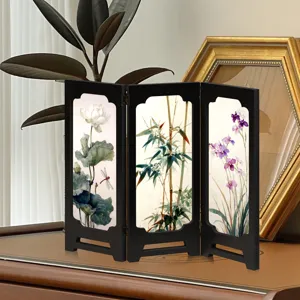 Mini Chinese style folding screen tabletop decor vintage wooden screen ornament for home desk
