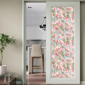 Decorative floral static window glass film for home decoration and privacy protection detail.