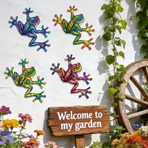 Colorful metal frog wall hanging, iron art garden decoration for outdoor yard patio display