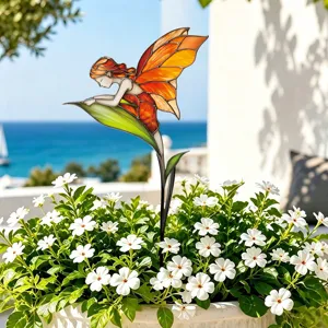 Piquet de jardin fee en verre colore insert de plante en metal pour decoration