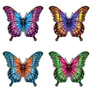 Colorful metal butterfly wall decor set of 4, perfect for garden and home wall art hanging.