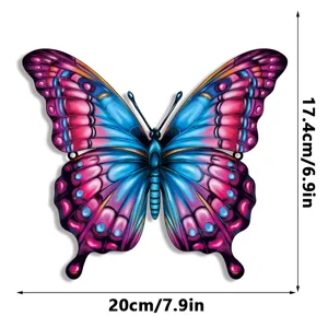 Colorful metal butterfly wall art hanging for garden, yard, and indoor home decoration.