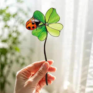 Tuteur plante trèfle à quatre feuilles coccinelle vitrail décoration jardin pot