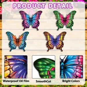 Close-up details of metal butterfly wall art showing waterproof oil film and smooth cut.